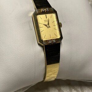 Vintage Seiko Ladies Quartz Watch with Four Genuine Diamond Accents